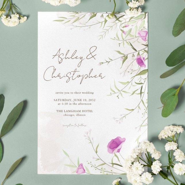 Convite Casamento Elegante Mínimo de Lavanda Selvagem (Criador carregado)