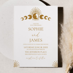 Convite Casamento Elegante Mínimo do Ciclo da Lua Celestia