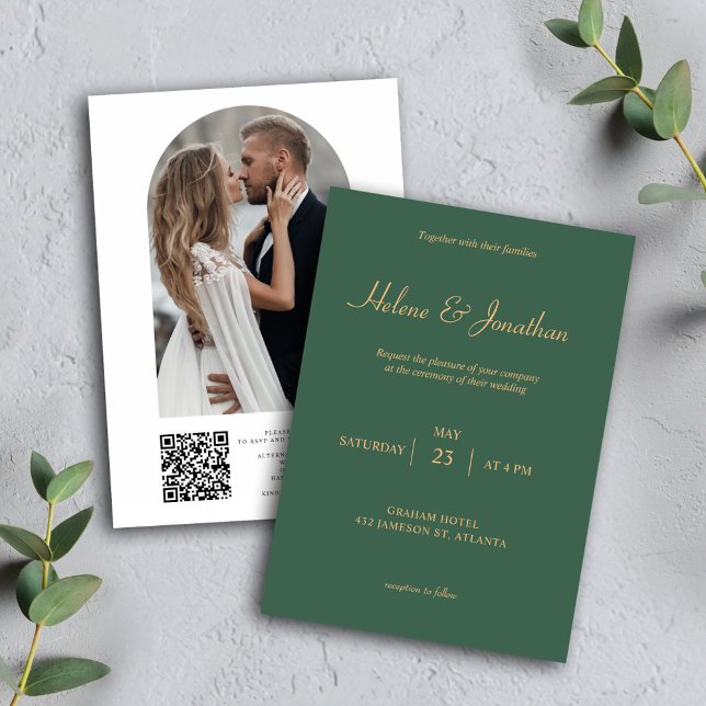 Convite Casamento Elegante Mínimo Moderno do Código QR (Sage Green QR Code Photo Wedding Invitation)