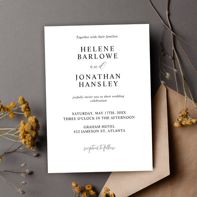 Convite Casamento Elegante Mínimo Moderno Negro E Branco (Black And White Modern Minimalist Elegant Wedding Invitation)