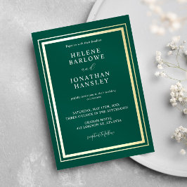 Convite Casamento Elegante Mínimo Moderno Verde E Dourado