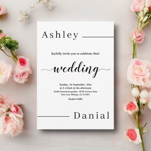 Convite Casamento Elegante Mínimo Negro E Branco Moderno (Criador carregado)