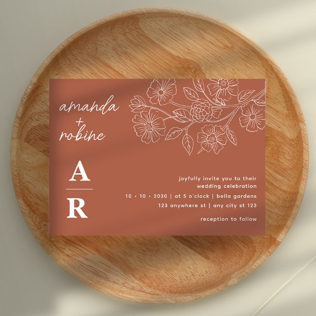 Convite Casamento Elegante Modern Teracota (Criador carregado)