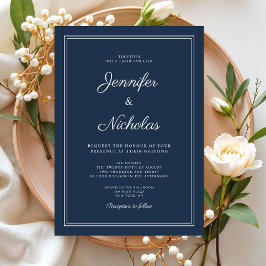 Convite Casamento Elegante Moderno Azul Marinho Script