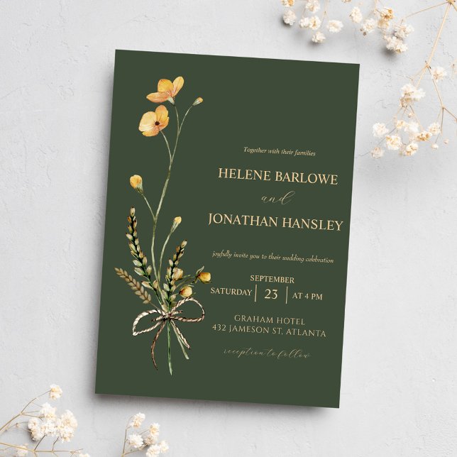 Convite Casamento Elegante Moderno Botânico Verde de Flor  (Wildflower Green Botanical Modern Elegant Wedding Invitation)
