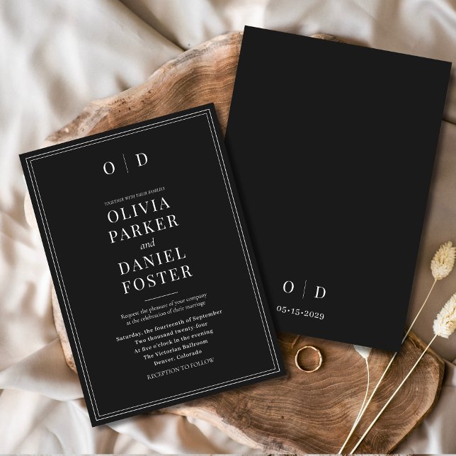 Convite Casamento Elegante Moderno Branco Negro Minimalist (Criador carregado)