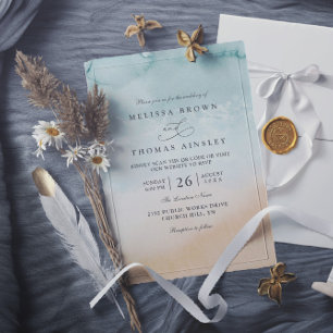 Convite Casamento Elegante Moderno Código QR Destino Praia
