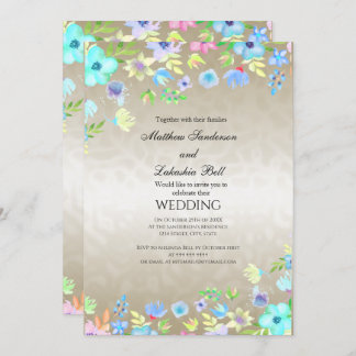 Convite Casamento Elegante Moderno com Flores Teais