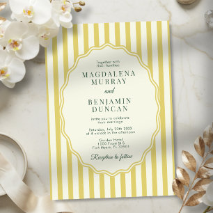 Convite Casamento Elegante Moderno com Listras Amarelas e