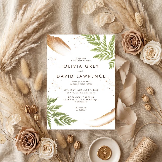 Convite Casamento Elegante Moderno com Verde e Dourado (Criador carregado)