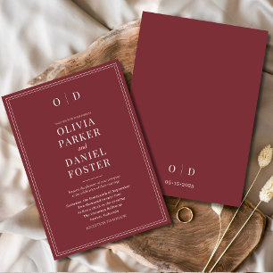 Convite Casamento Elegante Moderno da Borgonha Minimalista