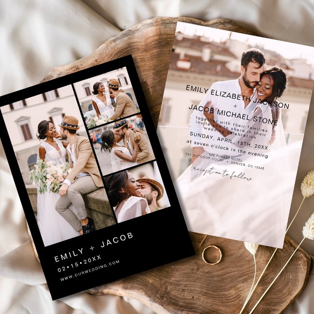 Convite Casamento Elegante Moderno de Foto Preto 5 (Criador carregado)