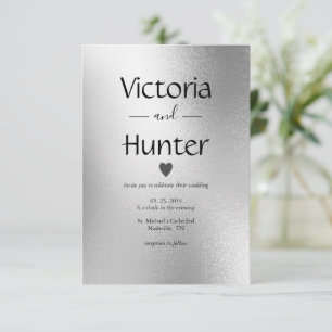 Convite Casamento Elegante Moderno do Coração Metálico 