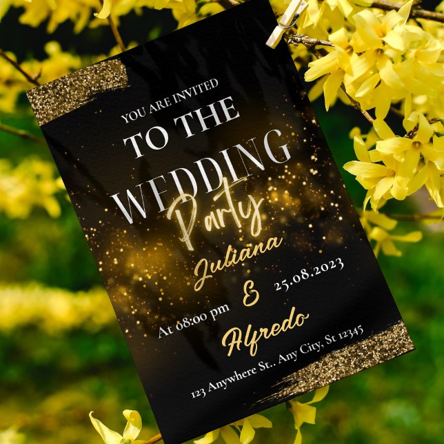 Convite Casamento Elegante Moderno Dourado Negro Fotocentr (Criador carregado)