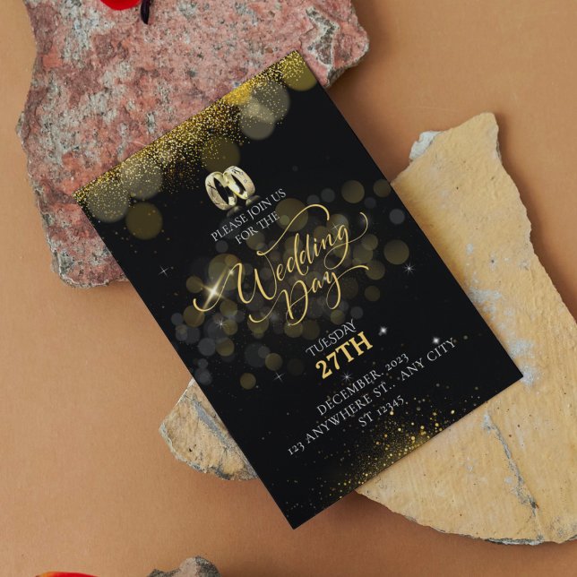 Convite Casamento Elegante Moderno E Negro Simples E Doura (Criador carregado)