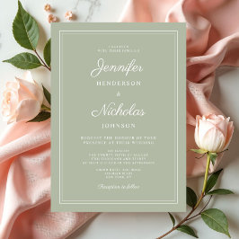 Convite Casamento Elegante Moderno em Verde Sage com Letra