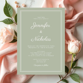 Convite Casamento Elegante Moderno em Verde Sage com Letra