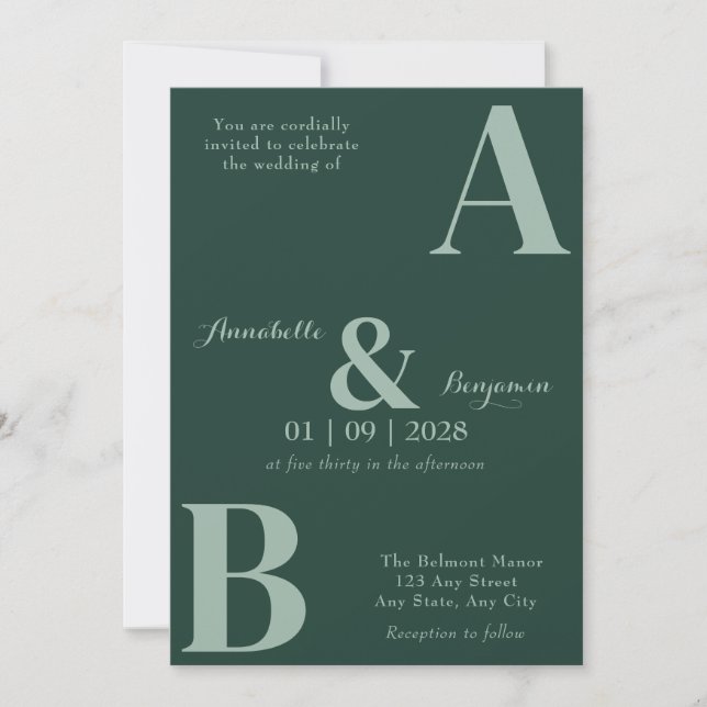 Convite Casamento Elegante Moderno Emerald Green 2 (Frente)