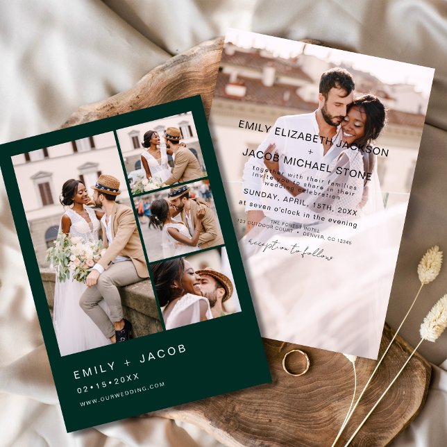 Convite Casamento Elegante Moderno Emerald Green 5 Foto (Criador carregado)