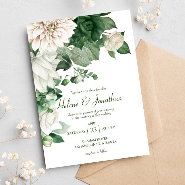 Convite Casamento Elegante Moderno Emerald Verde Botânico (Botanical Emerald Green Modern Elegant Wedding Invitation)