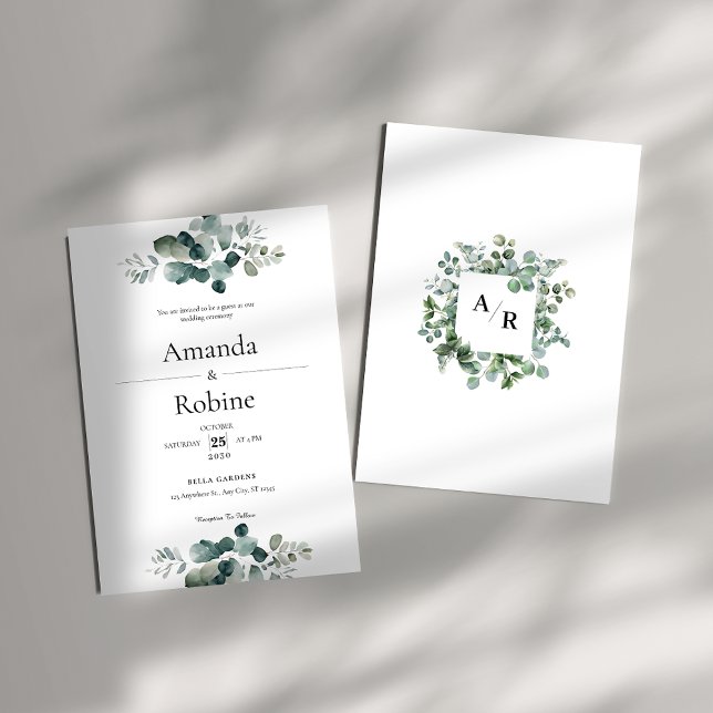 Convite Casamento Elegante Moderno Eucalyptus Greenery (Criador carregado)