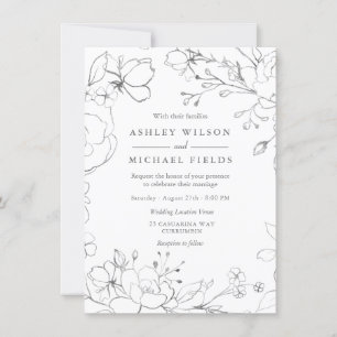 Convite Casamento elegante moderno floral das cinzas de