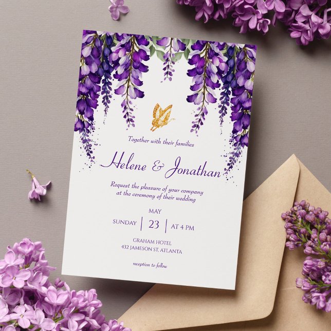 Convite Casamento Elegante Moderno Floral lavanda Roxo (Criador carregado)