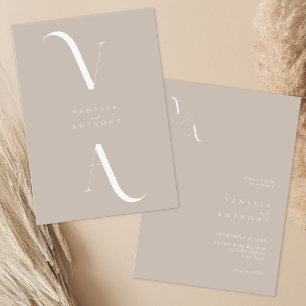 Convite Casamento Elegante Moderno Minimalista de Taupe