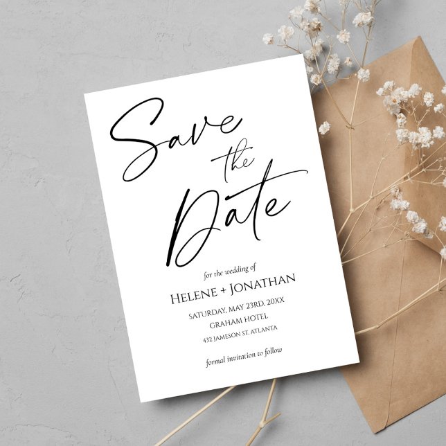Convite Casamento Elegante Moderno Minimalista Salva A Dat (Minimalist Modern Elegant Wedding Save The Date Invitation)
