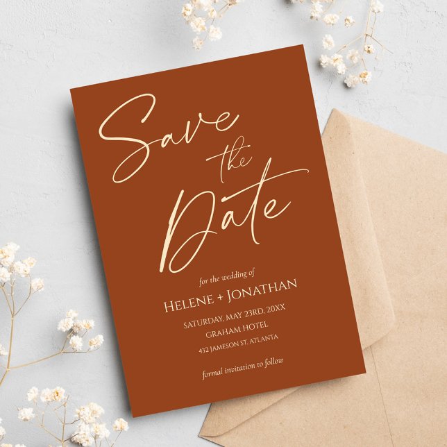 Convite Casamento Elegante Moderno Terracotta Salve A Data (Modern Elegant Terracotta Wedding Save The Date Invitation)