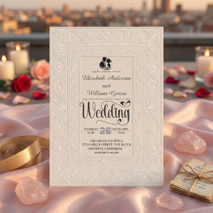 Convite Casamento Elegante Monocromático Creme Bege Script