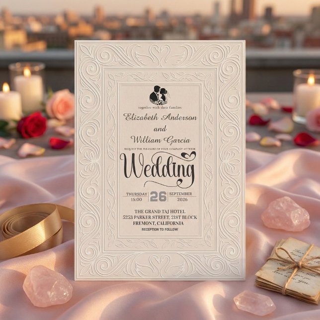 Convite Casamento Elegante Monocromático Creme Bege Script (Criador carregado)