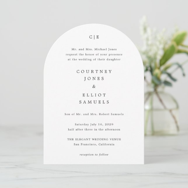 Convite Casamento Elegante Monograma (Em pé/Frente)