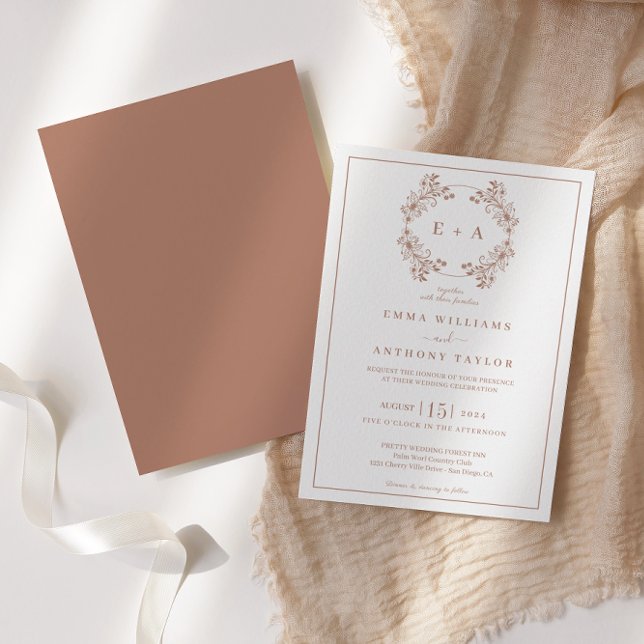 Convite Casamento Elegante Monograma Terracota (Criador carregado)