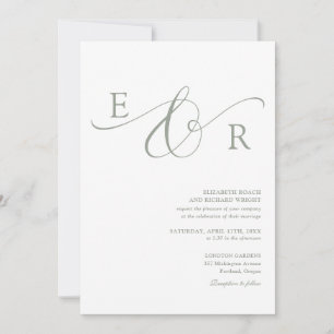 Convite Casamento Elegante Monograma Verde Sage