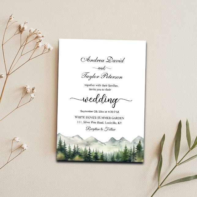 Convite Casamento Elegante Montanhas e Pinheiros (Criador carregado)