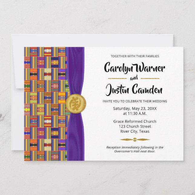 Convite Casamento Elegante Multicolor African Kente Cloth  (Frente)