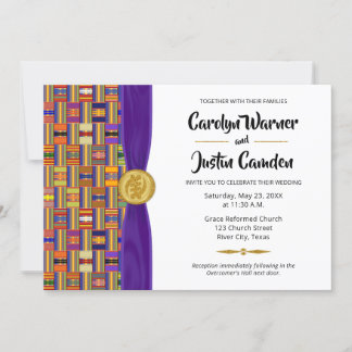 Convite Casamento Elegante Multicolor African Kente Cloth 