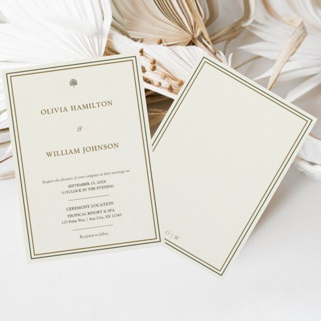 Convite Casamento elegante na Costa do Marfim e na Dourada (Elegant save the date card with custom monogram back for timeless weddings.)