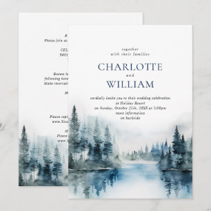 Convite Casamento Elegante na Floresta de Montanhas em Aqu