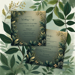 Convite casamento elegante na natureza verde escuro tudo e