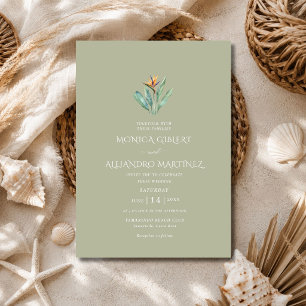 Convite Casamento Elegante na Praia com Ave do Paraíso Tro