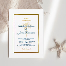Convite Casamento Elegante na Praia com Palmeira Tropical