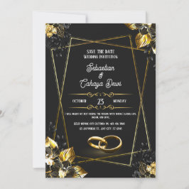 Convite Casamento Elegante Negro e Dourado