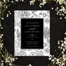 Convite Casamento Elegante Negro Floral
