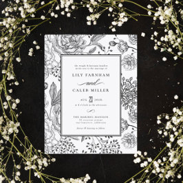 Convite Casamento Elegante Negro Floral