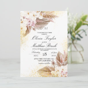 Convite Casamento Elegante Neutral Boho Pampas