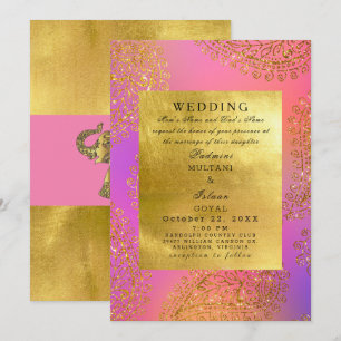 Convite Casamento Elegante no Estilo Indiano em Dourado e