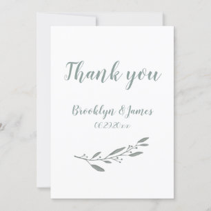 Convite Casamento Elegante Obrigado Floral Sage Green