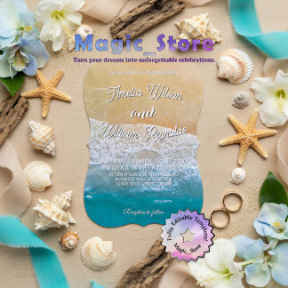 Convite Casamento Elegante Ondas do Mar Areia Praia